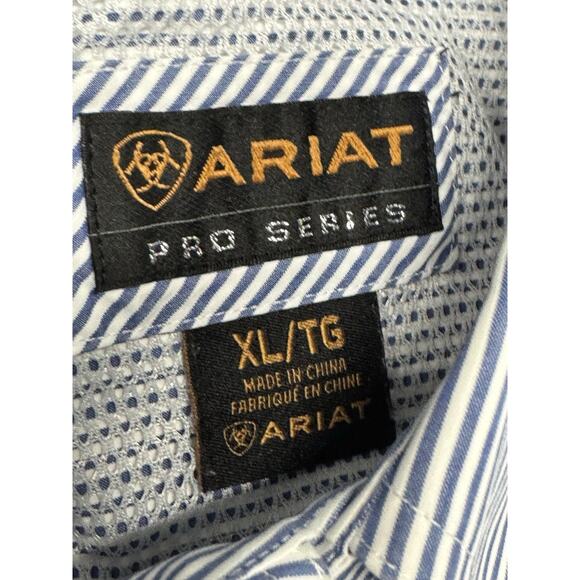 Ariat Shirt Men's 2XL Blue White Pro Series Striped Button Down Long Sleeve - Picture 2 of 9